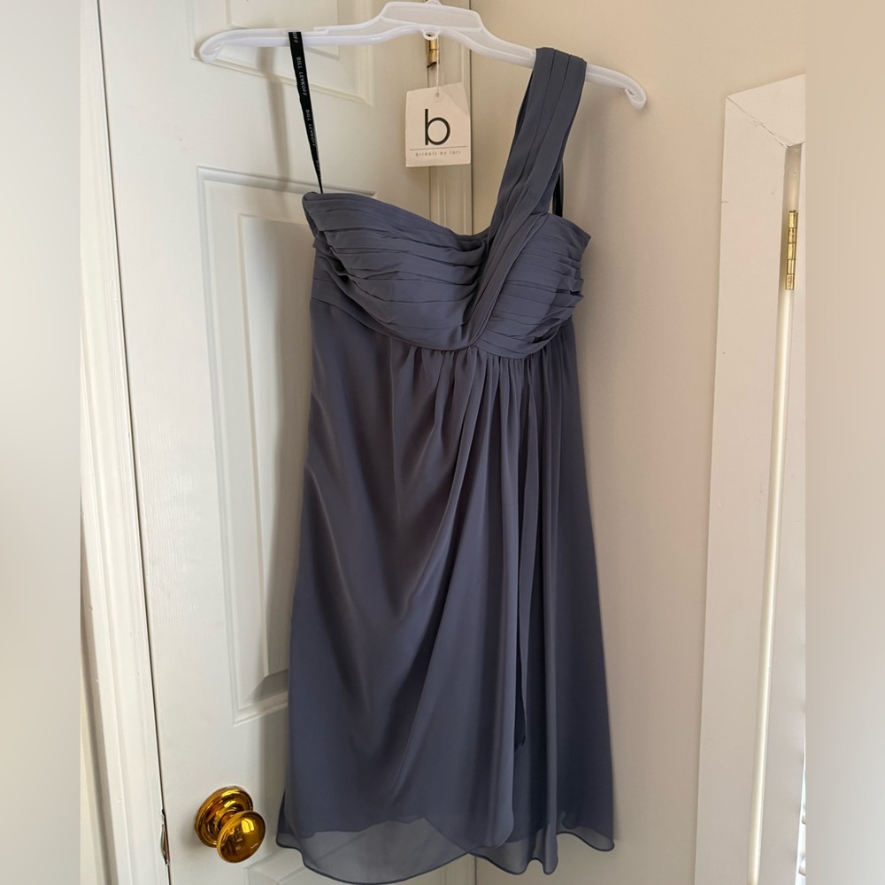 Bill Levkoff One-Shoulder Charcoal Dress